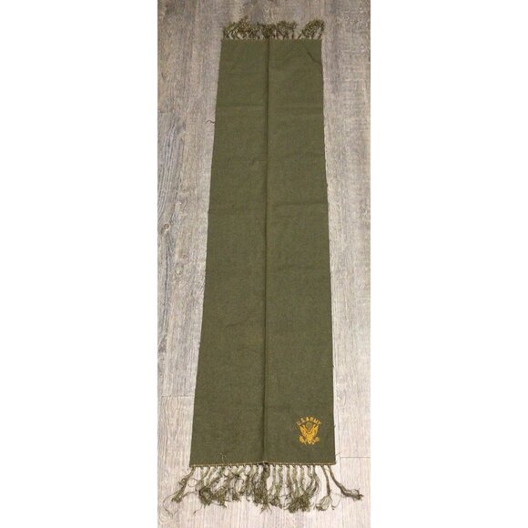 US Army Scarf Green Vintage Wool OG Military Emblem Logo Fringe Rare - Picture 6 of 6